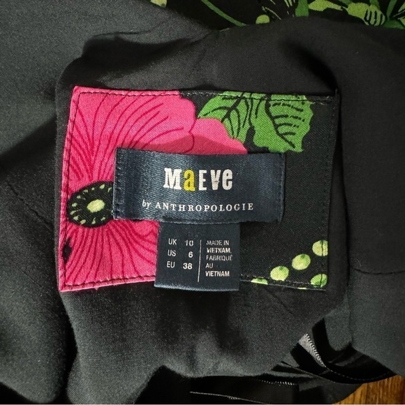 Maeve by Anthropologie black floral ruched midi dress size 6 - Picture 15 of 16